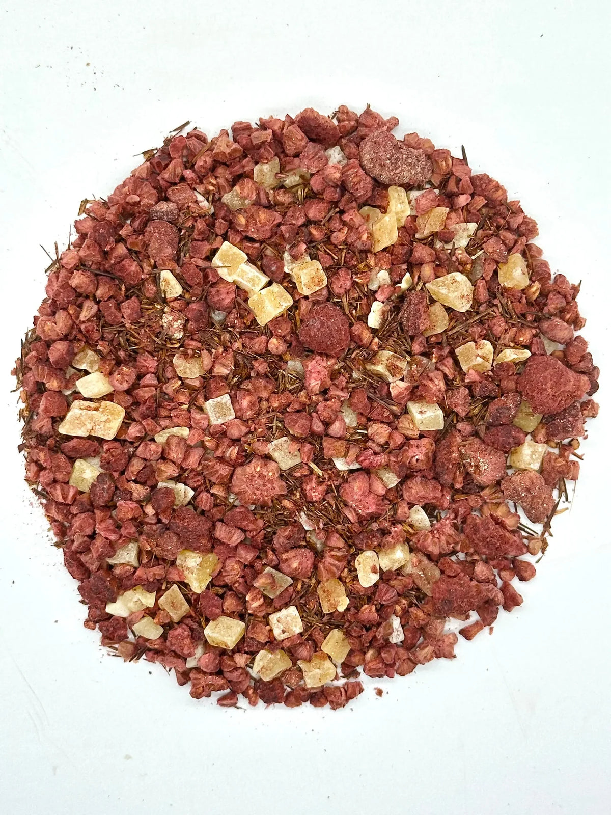 Raspberry Rooibos loose-leaf herbal tea with dried raspberries — Dragon Girl Tea