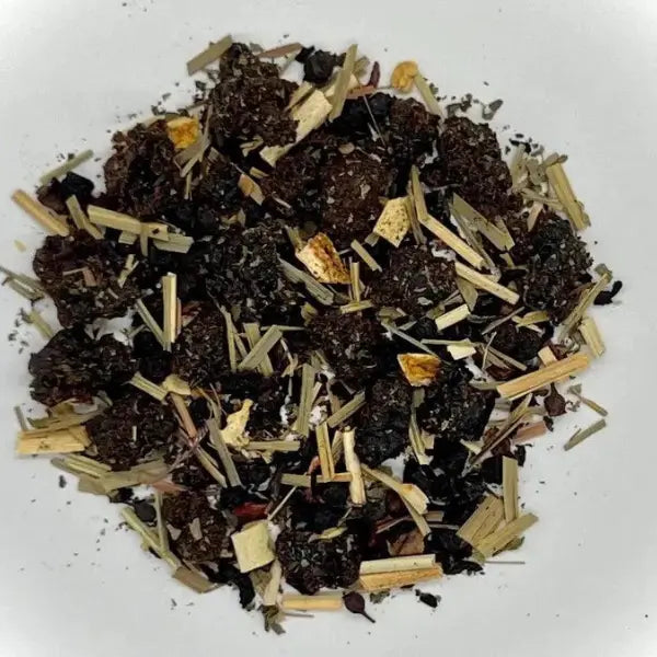 Sleepy Plum herbal tea blend with lemongrass and fruit pieces - Dragon Girl Tea