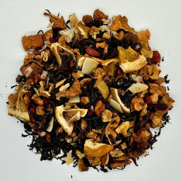 Tropical Sunrise black tea loose leaf with dried fruit pieces - Dragon Girl Tea