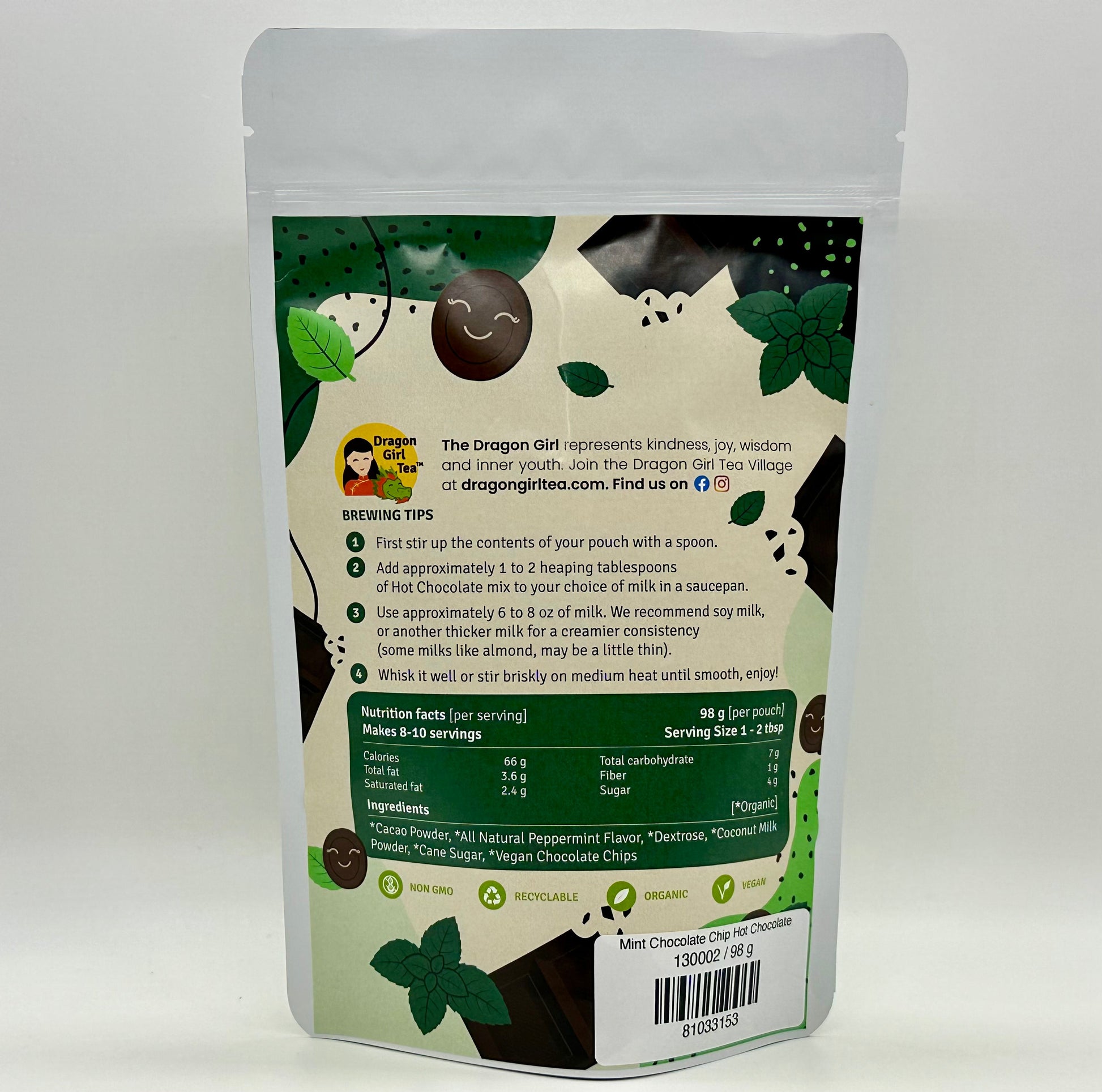Vegan Mint Chocolate Chip Hot Chocolate (Organic)