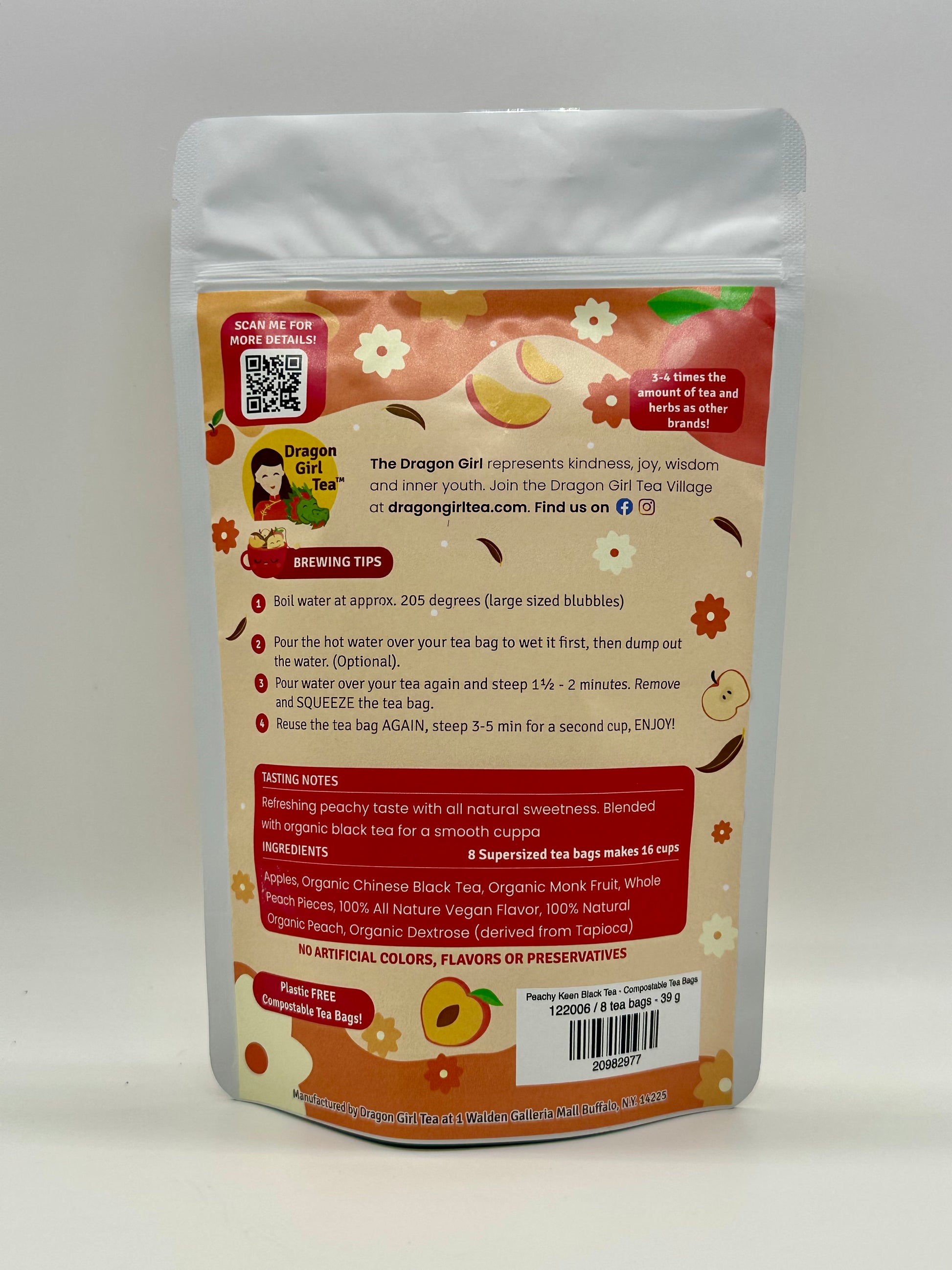 Peachy Keen Black Tea - Compostable Tea Bags