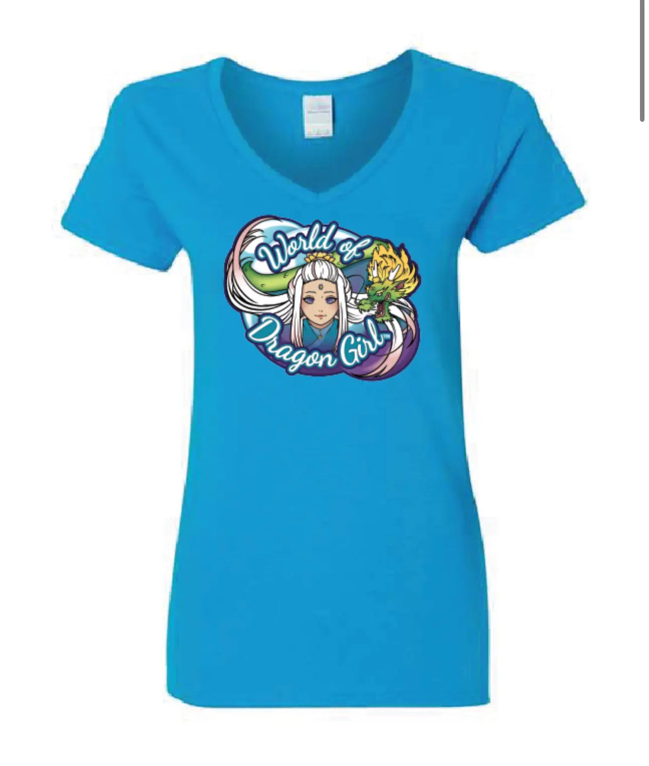 World of Dragon Girl Logo V-Neck T-Shirts Dragon Girl Tea