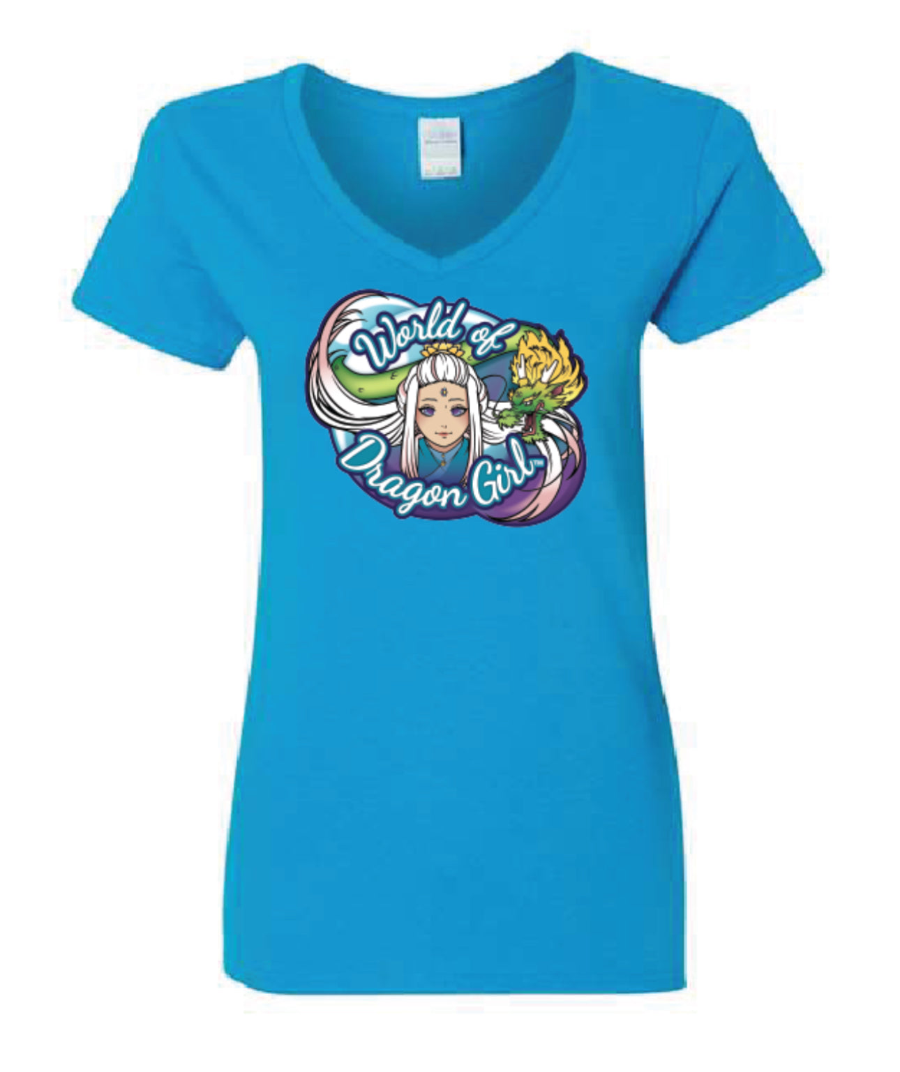 World of Dragon Girl Logo V-Neck T-Shirts