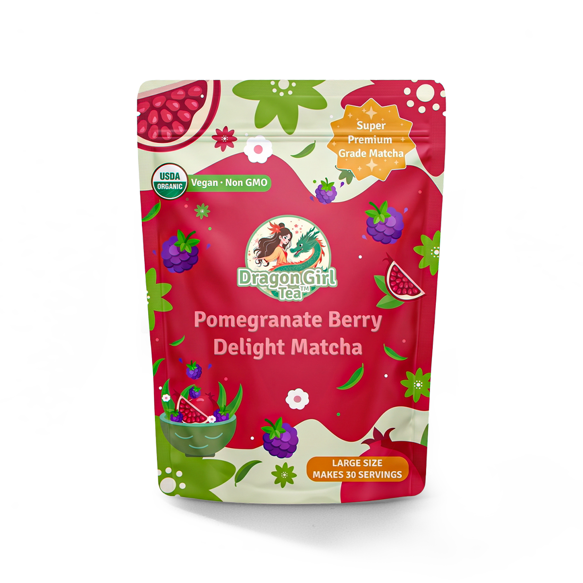 Pomegranate Berry Delight vegan dessert matcha, single pouch — Dragon Girl Tea