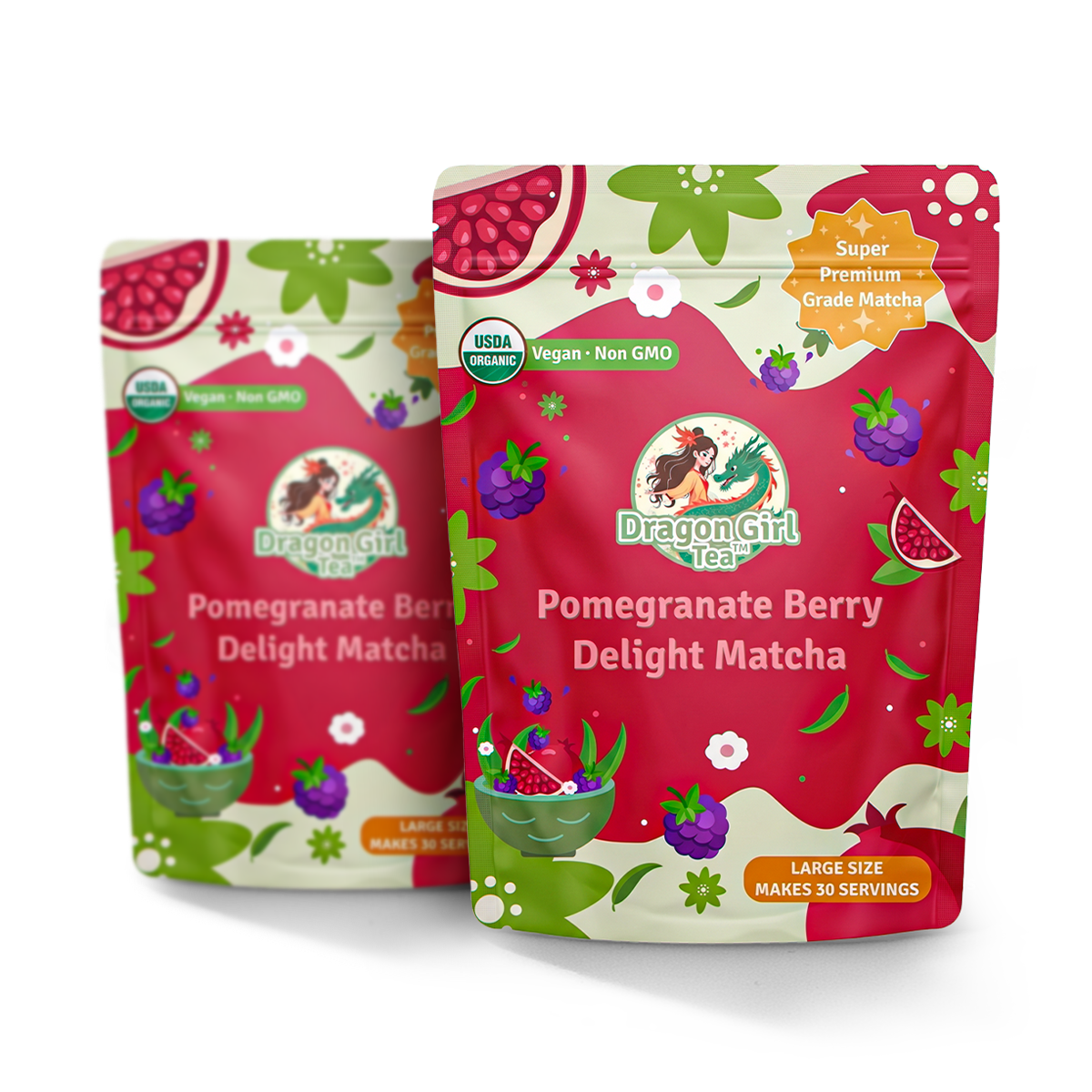 Pomegranate Berry Delight vegan dessert matcha, 2-pack — Dragon Girl Tea