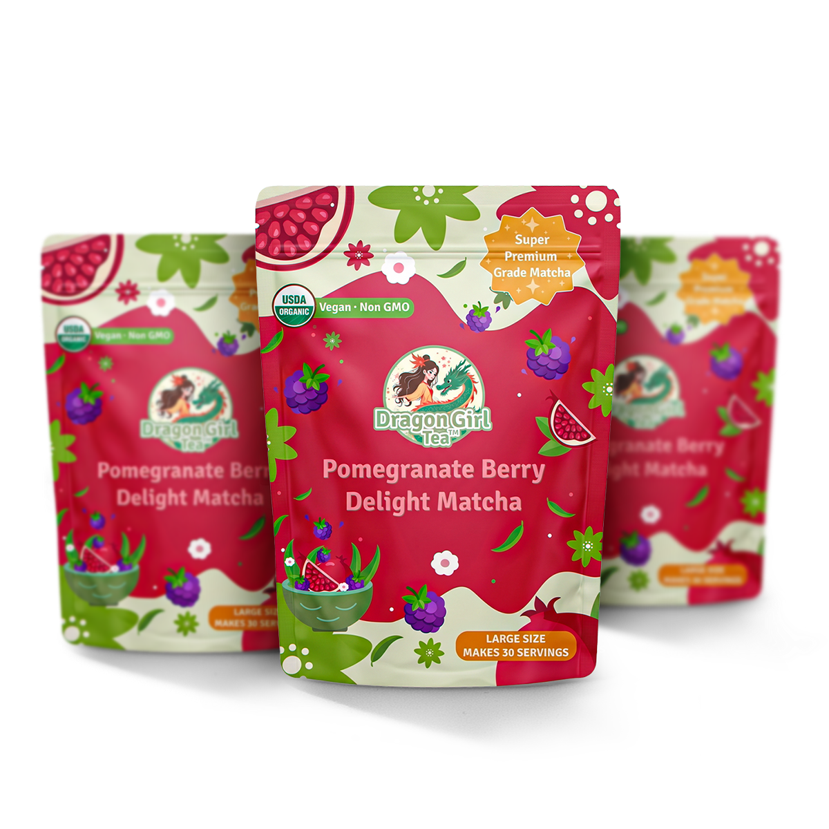 Pomegranate Berry Delight vegan dessert matcha, 3-pack — Dragon Girl Tea