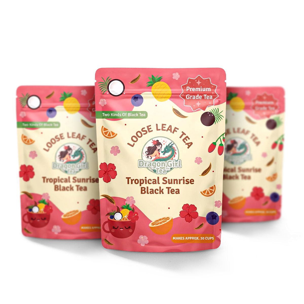 Tropical Sunrise black tea loose leaf, 3-pack — Dragon Girl Tea